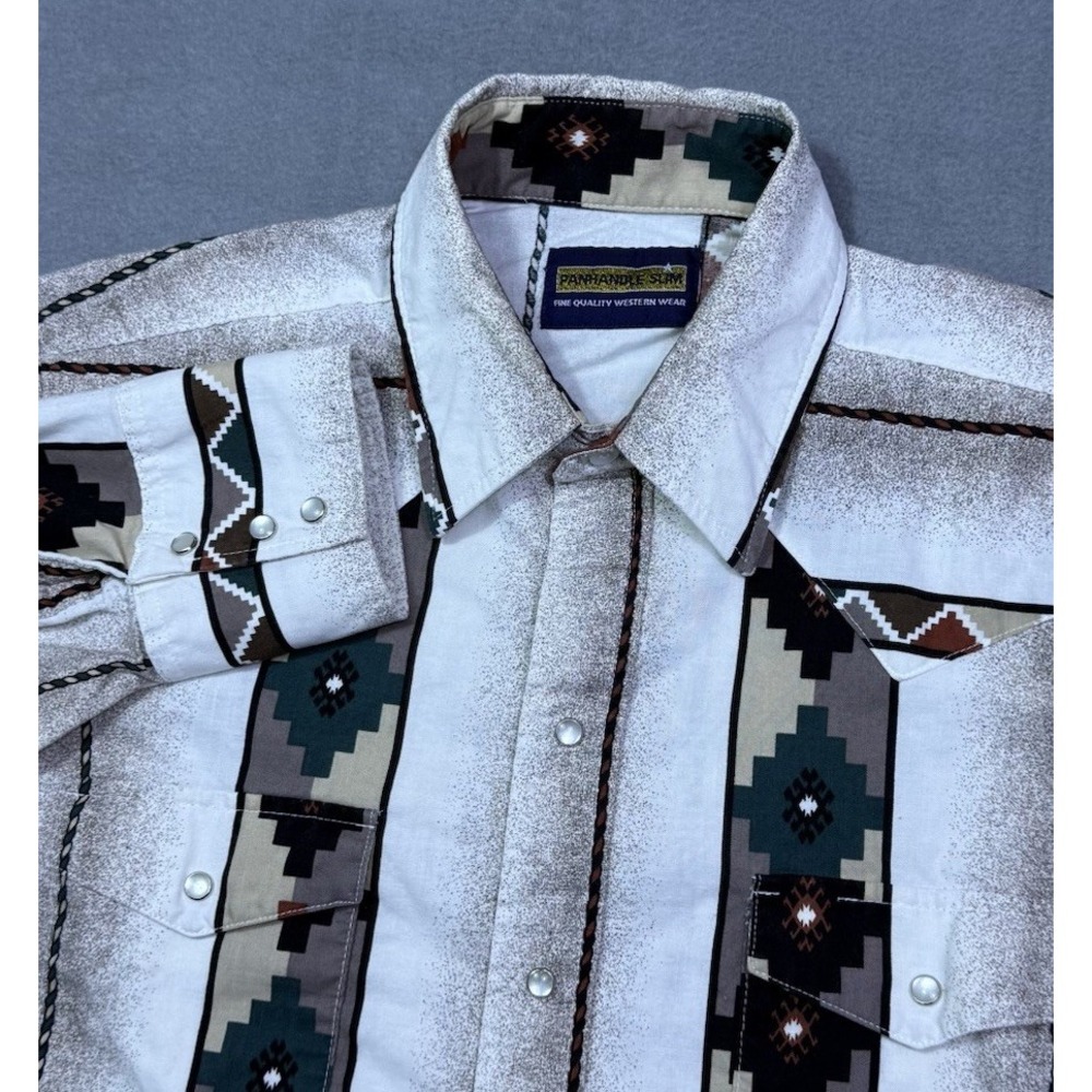 VINTAGE Panhandle Slim Shirt Mens L Aztec Southwestern Pearl Snap Cowboy